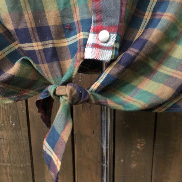 Vintage Handmade Patchwork Top , Tie Up Plaid Top Size Small - Picture 2 of 10